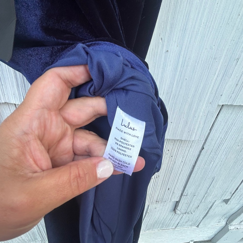 Lulus Stunning Invitation Navy Velvet Ruched‎ Sleeveless Maxi Dress Navy Blue M - Picture 10 of 11